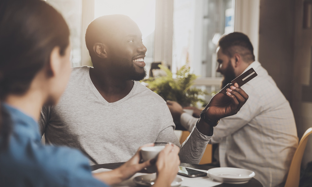 Customer paying at a restaurant